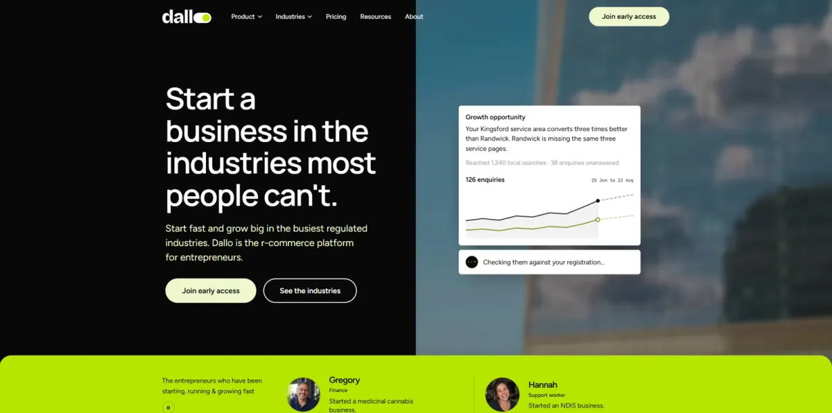 The Dallo website on a desktop screen