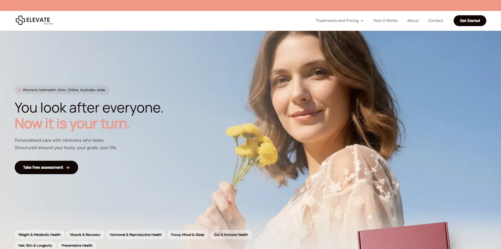 The Elevate For Her website on a desktop screen
