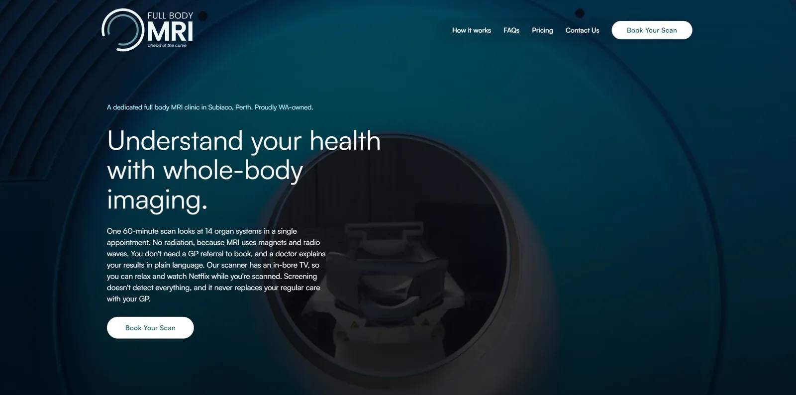 The Full Body MRI website on a desktop screen